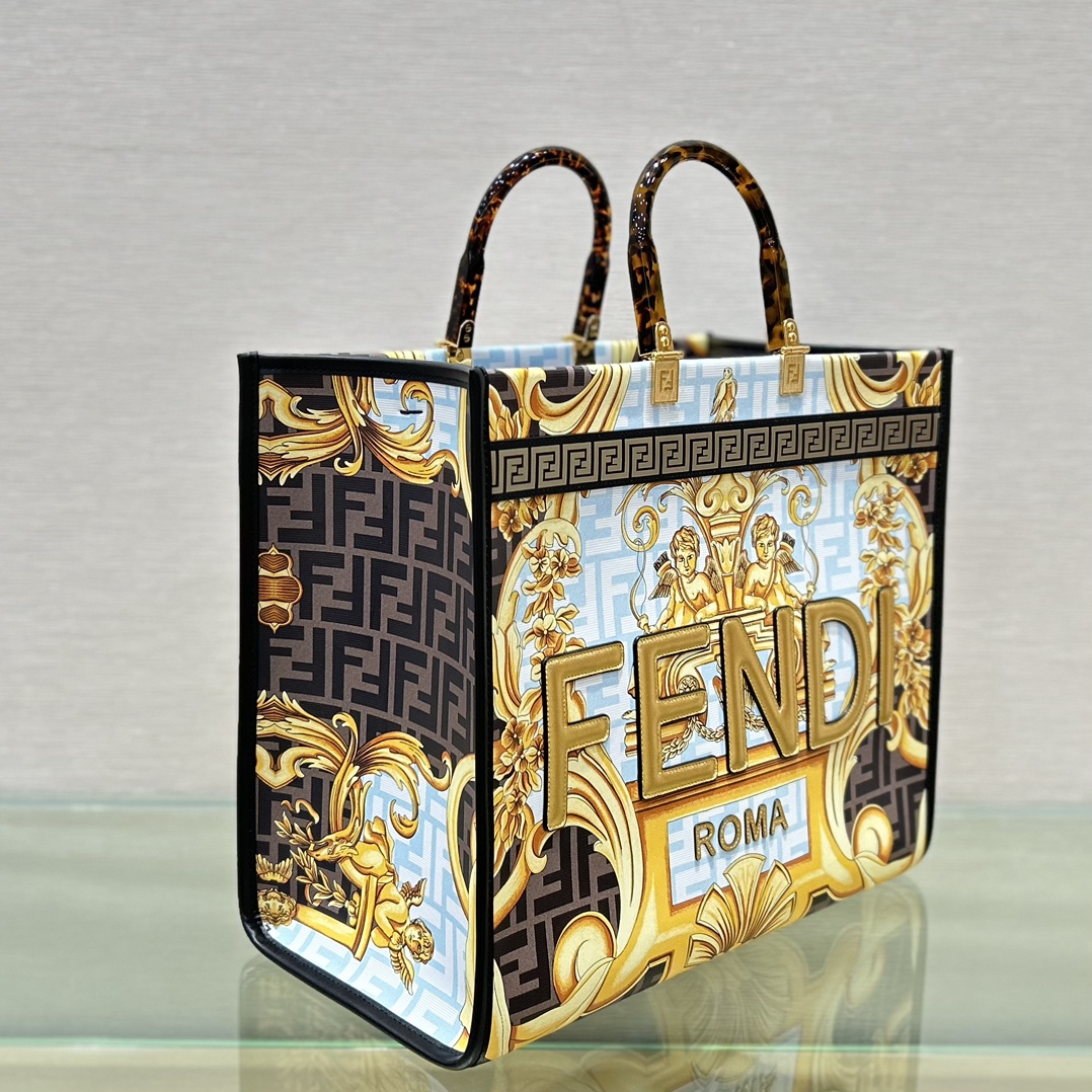 TOP FENDI Versace And Fendi Co Branded Large Sunshine Leather Handbag 40.5*35*21.5cm - Golden