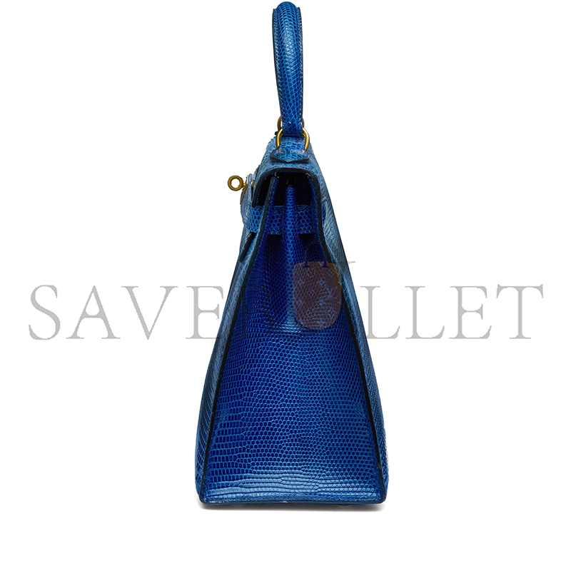 HERMÈS A SHINY BLEU ROI NILOTICUS LIZARD SELLIER KELLY 28 WITH GOLD HARDWARE (28*22*10cm)