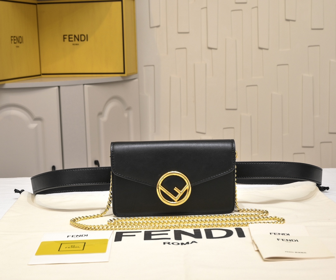 TOP FENDI Fend Chain Crossbody Waist Bag - Black