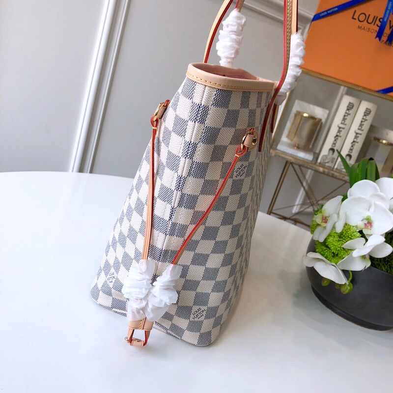 TOP Louis Vuitton LV  Damier Azur Canvas Neverfull MM 32x17x28cm - ROSE BALLERINA