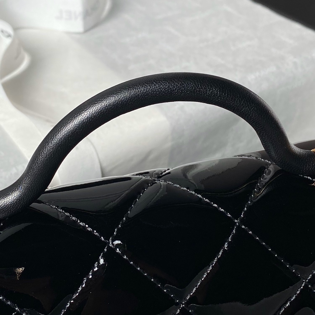 TOP CHANEL Patent Leather Bag 13×18×8cm/17×21×8.5cm - GHW - Black
