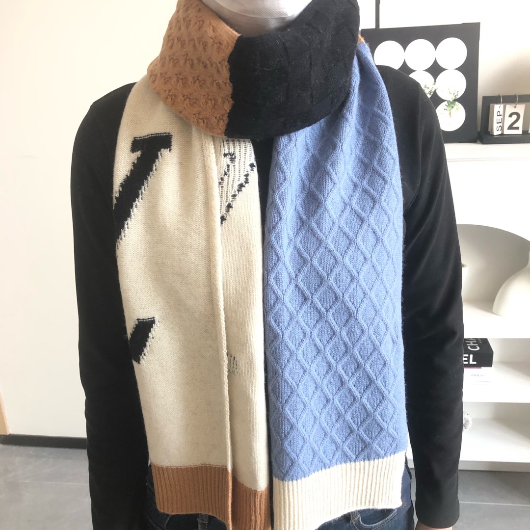 TOP Louis Vuitton LV Wool Scarf 38X200cm- White and Blue