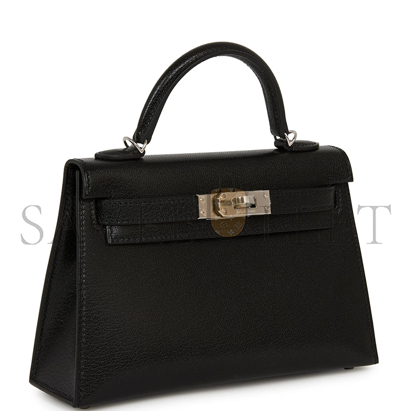 HERMÈS KELLY SELLIER 20 BLACK CHEVRE CHAMKILA PALLADIUM HARDWARE 2963547 (20*11*6cm)