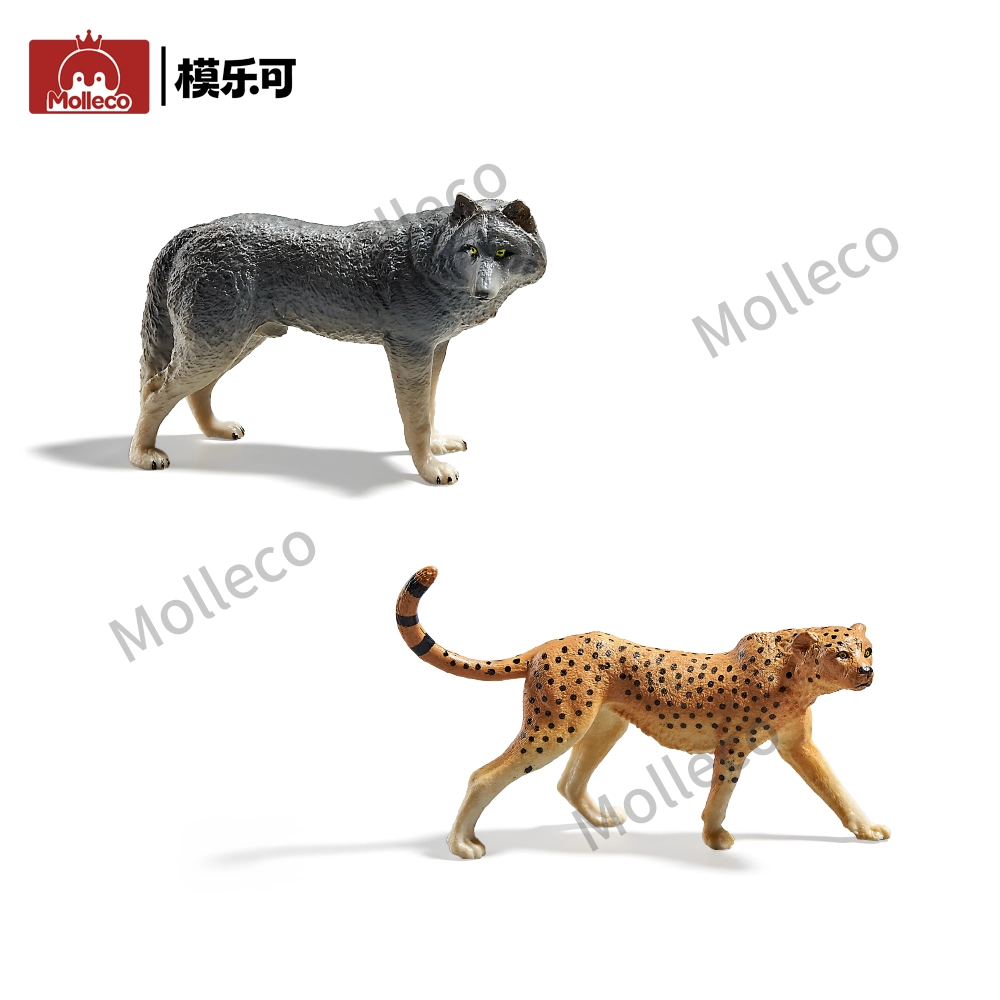 Molleco Animal Figure Toys for Kids and Children Wolf + Leopard CP001-3-4