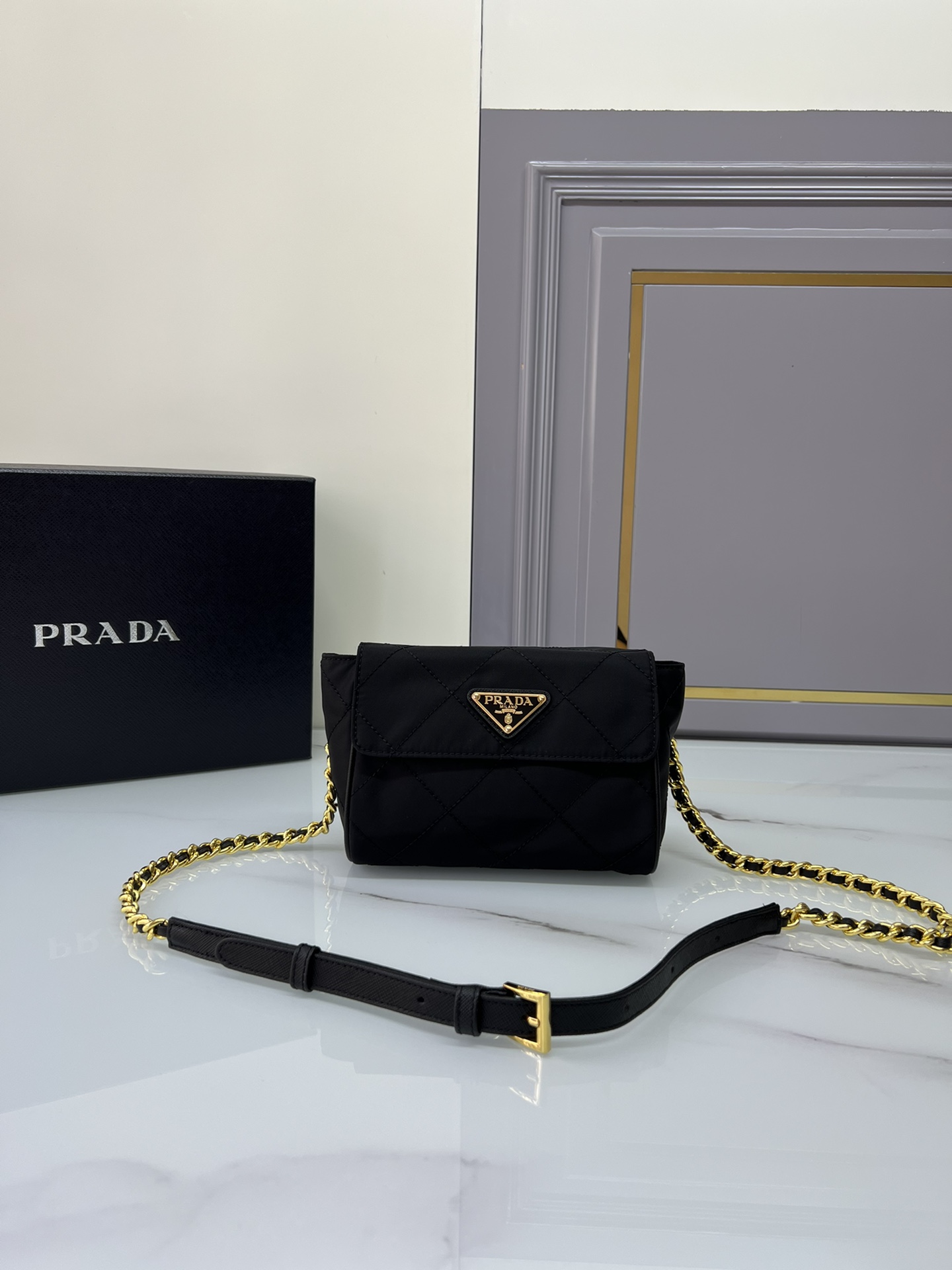 TOP PRADA Chain Ridge Wandering Bag 18x16x5cm - Black