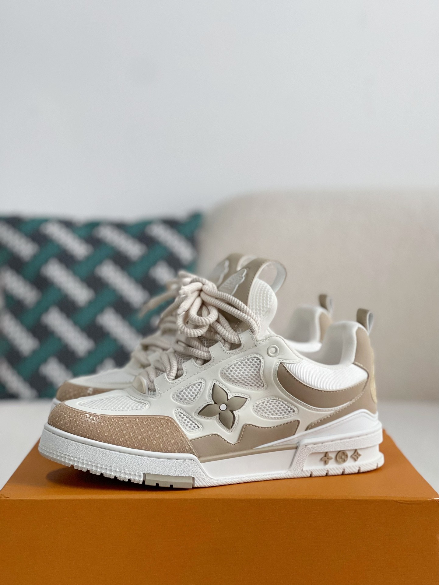 LV Skate shoes in a light brown milk tea colorway