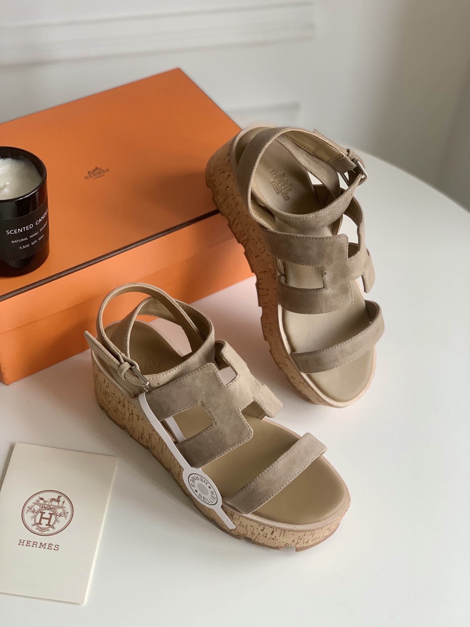 TOP HERMES Leather Thick Soled Sandals - Naked Color - 6CM