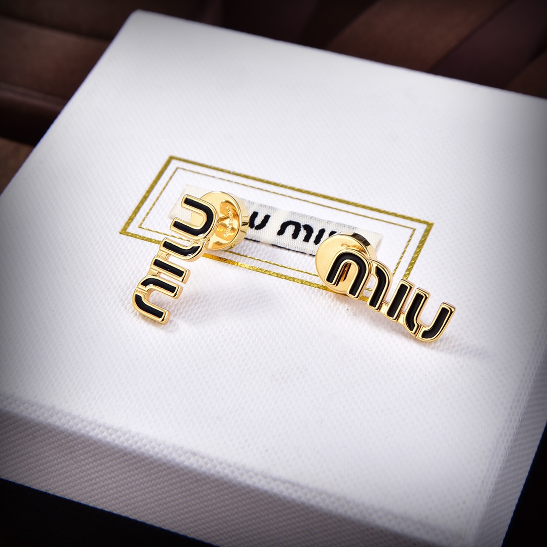 TOP Miu Miu Earrings - Gold with Black