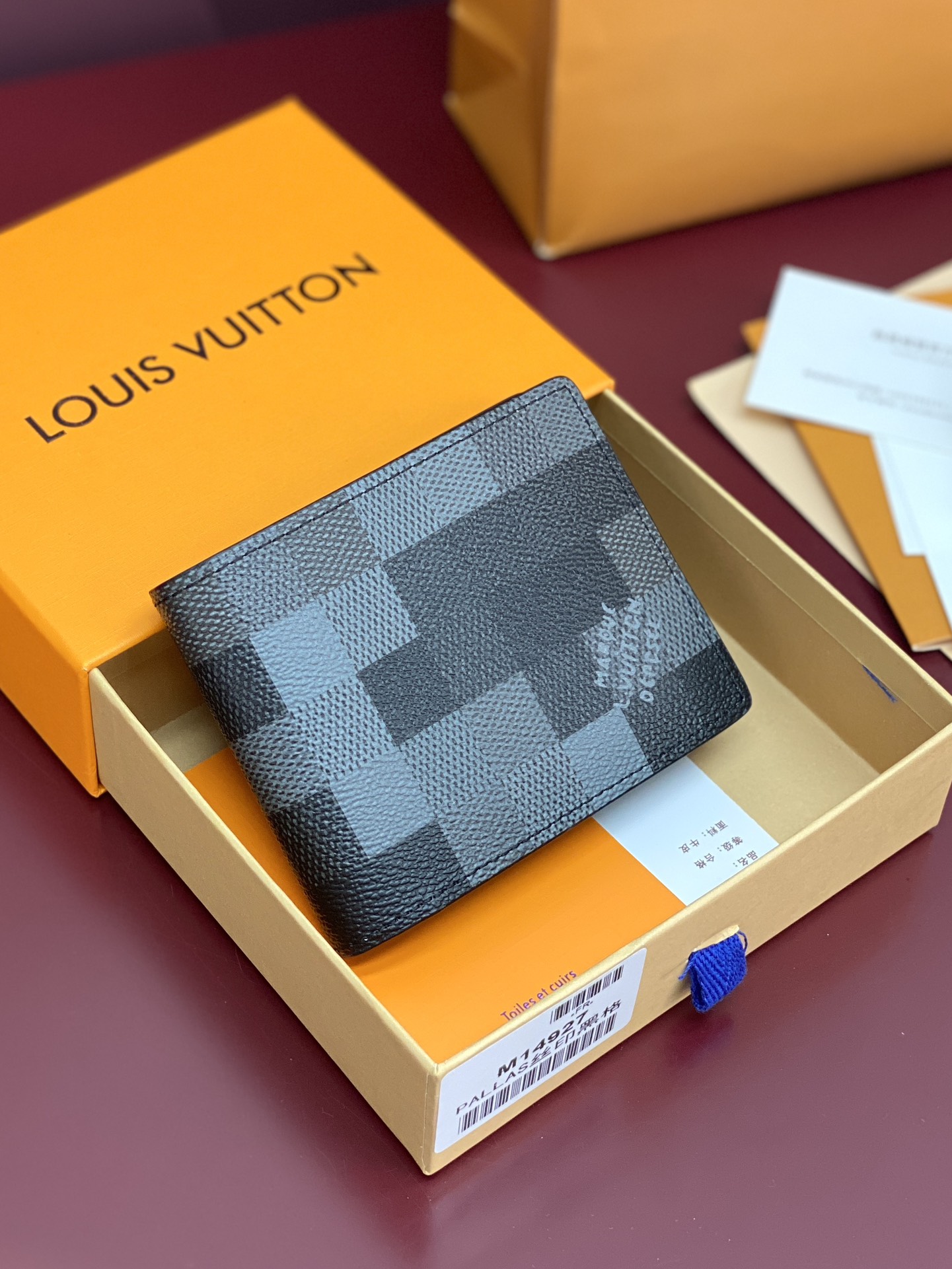 TOP Louis Vuitton LV Damier Graphite Printed Slender Wallet Damoflage Canvas 11x8.5x2cm - Black