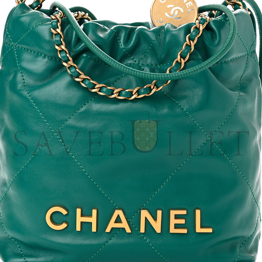 CHANEL MASTER SHINY CALFSKIN QUILTED MINI 22 BAG GREEN (20*19*6cm)
