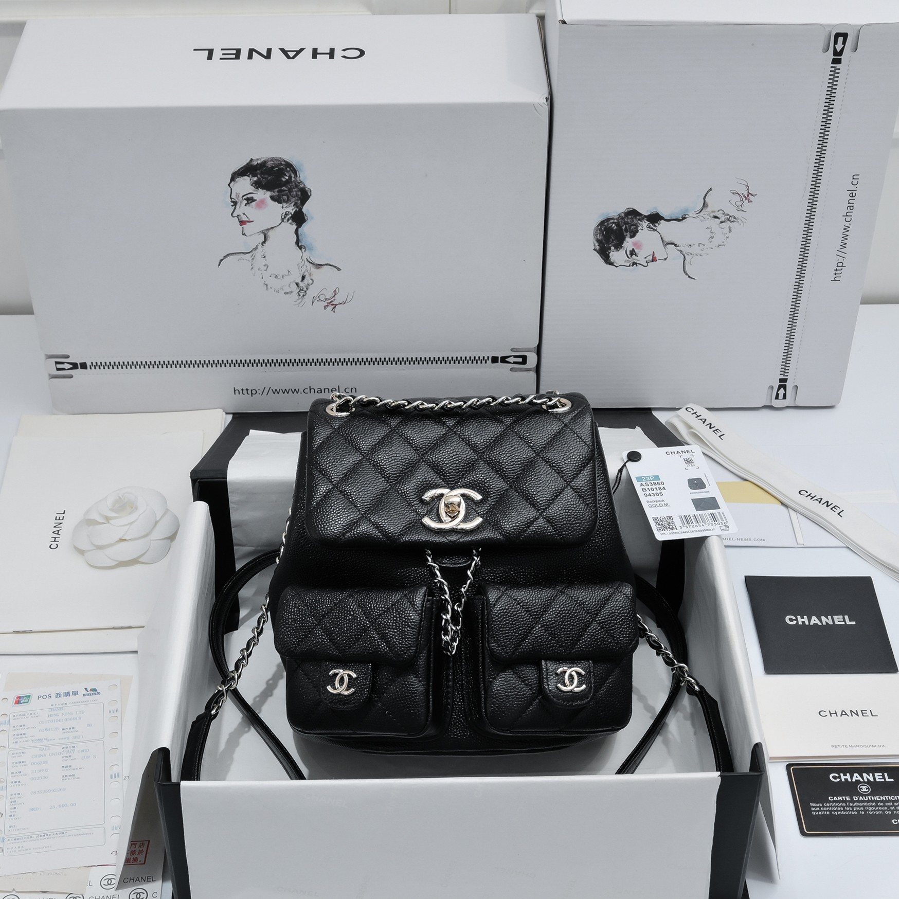 TOP CHANEL Duma Backpack Bag  Imported Fetal Cowhide - 17.5×16.5×10CM .21×20×12CM - SHW&Black