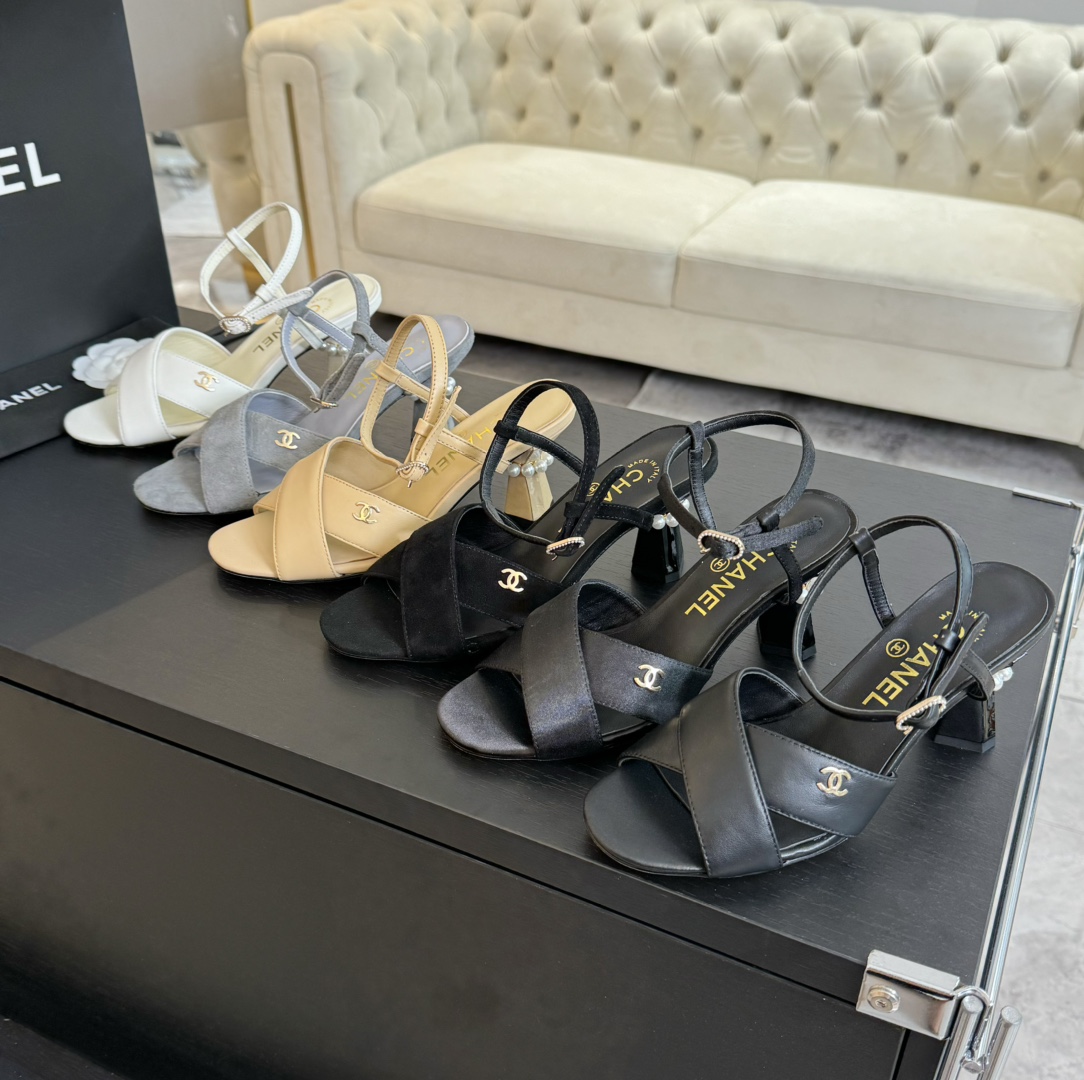 TOP CHANEL Pearl Heel 6.5cm High Heel Sandals - 6 Color
