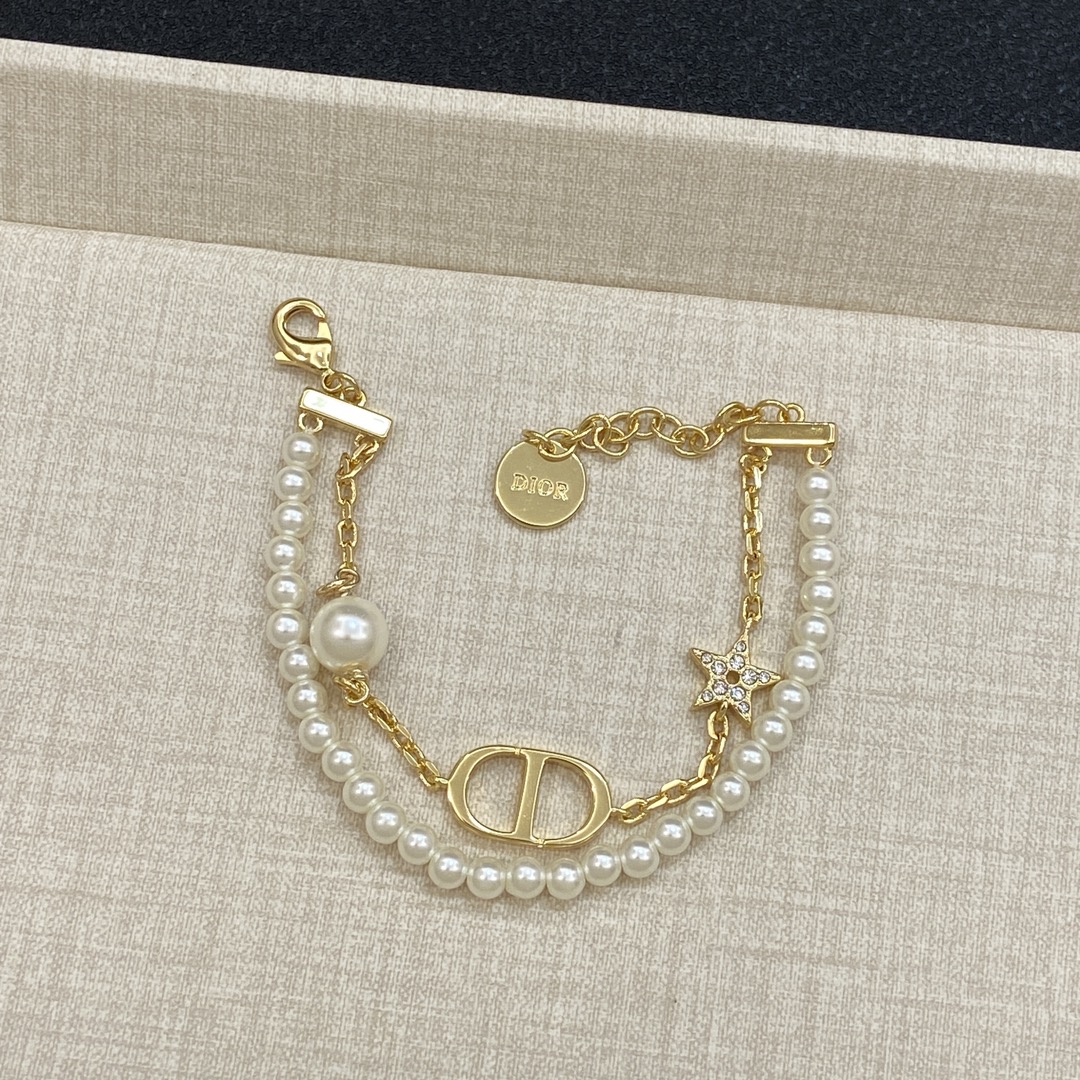 TOP Christian Dior CD Pearl Bracelet - Gold/Silver