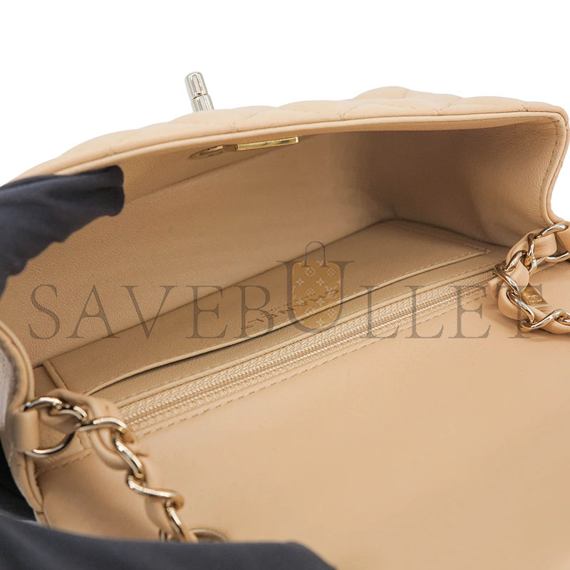 CHANEL MASTER BEIGE LAMBSKIN MINI RECTANGULAR FLAP BAG (20*12*6cm)