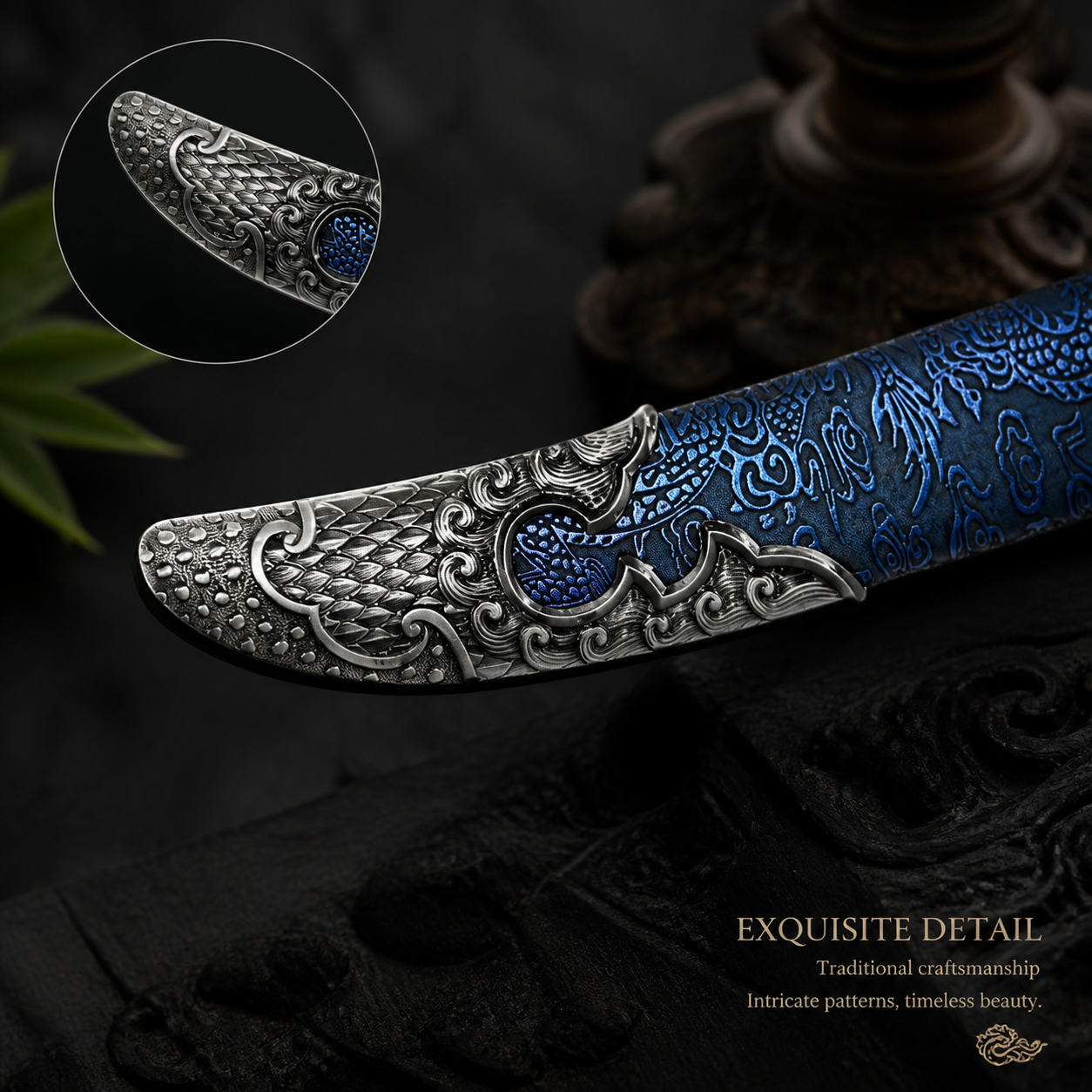 Blue Imperial Chinese Scimitar - Unsharpened Adult Decorative Collectible Prop