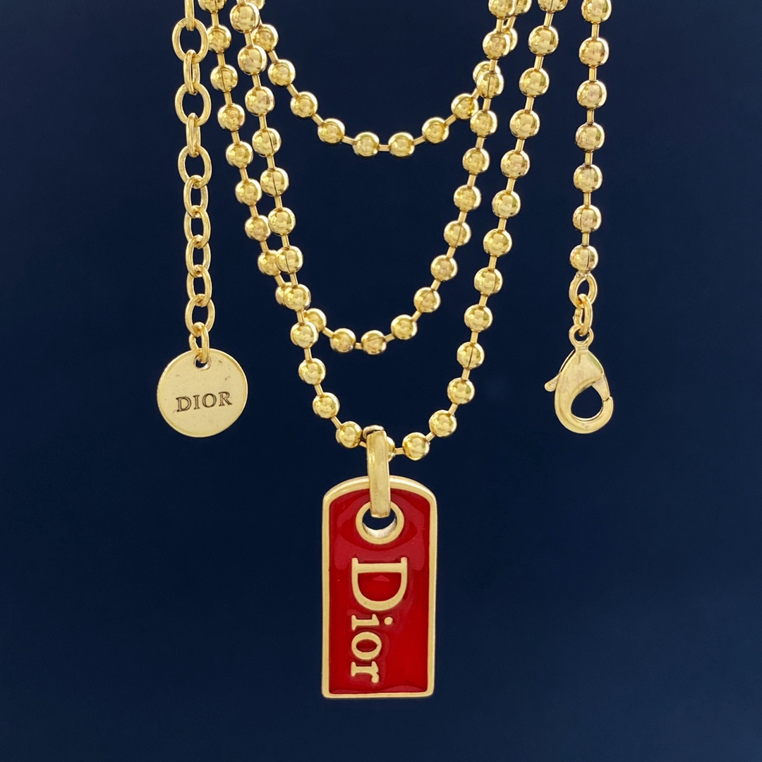 TOP Christian Dior Logo Nameplate Necklace - Gold