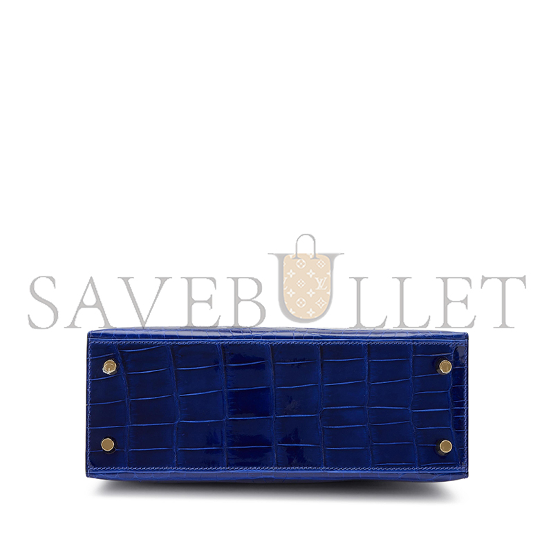 HERMÈS ELECTRIC SHINY BLUE CROCODILE KELLY 25 GOLD HARDWARE (25*17*7cm)