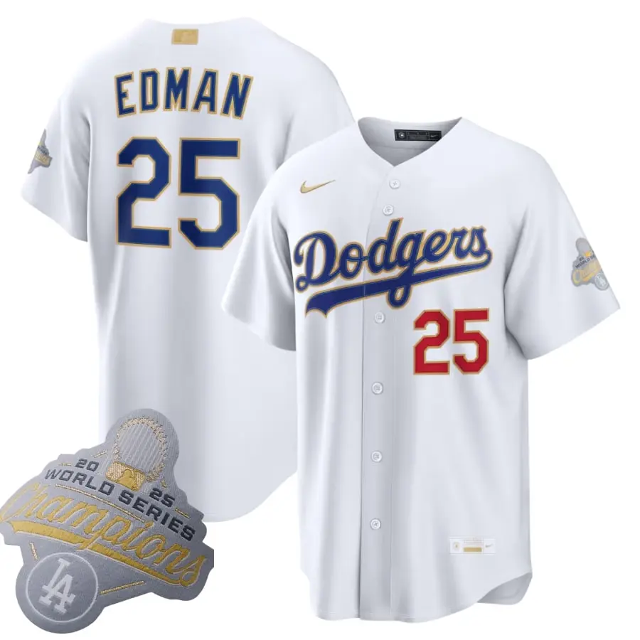 Los Angeles Dodgers Tommy Edman White 2026 Gold Collection Jersey