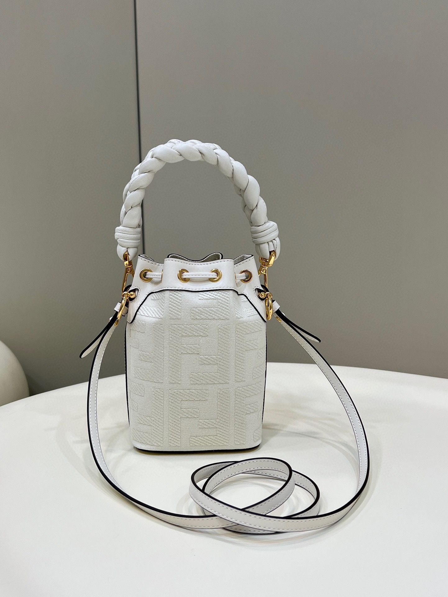 TOP FENDI Mon Tresor Embroidered Washed Denim HandBag - White