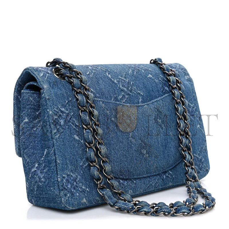 CHANEL MASTER DENIM BLEACHED CHAIN MEDIUM DOUBLE FLAP BLUE (25.5*15.5*6.5cm)