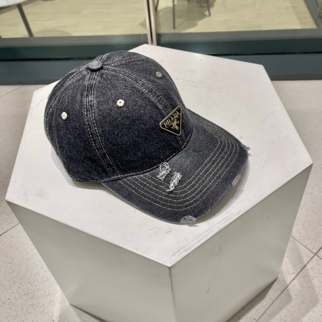 TOP PRADA Denim Ripped Baseball Cap - 4 Color