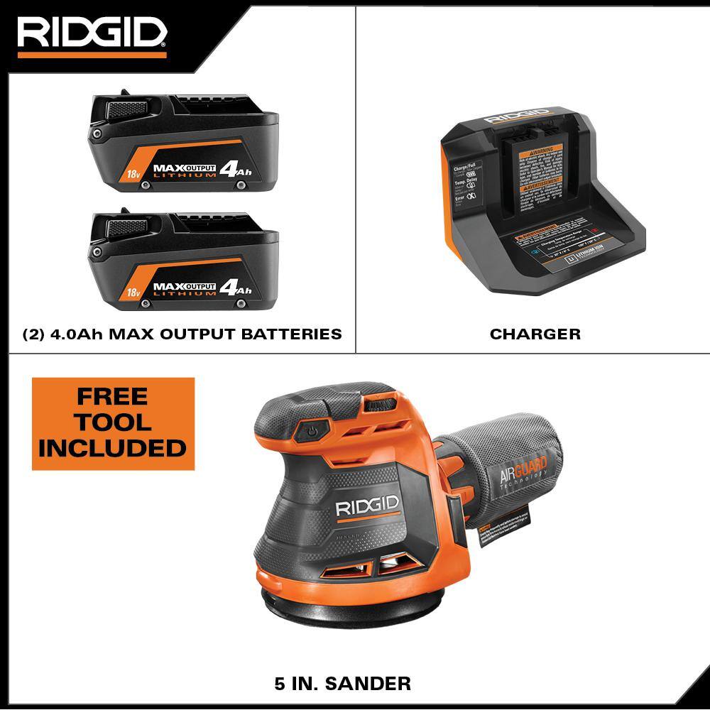 18V Max Output (2) 4.0Ah Battery and Charger with FREE 5 in. Random Orbit Sander