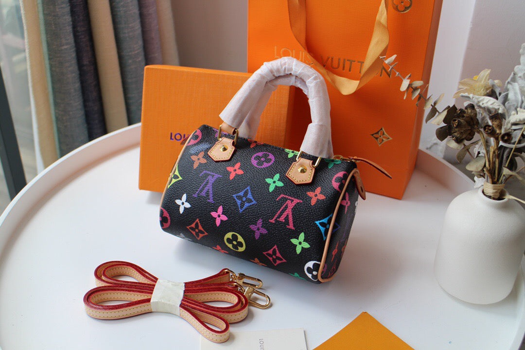 TOP Louis Vuitton LV Mini Speedy Multicolored Monogram Bag 16x12.5x10cm - Black