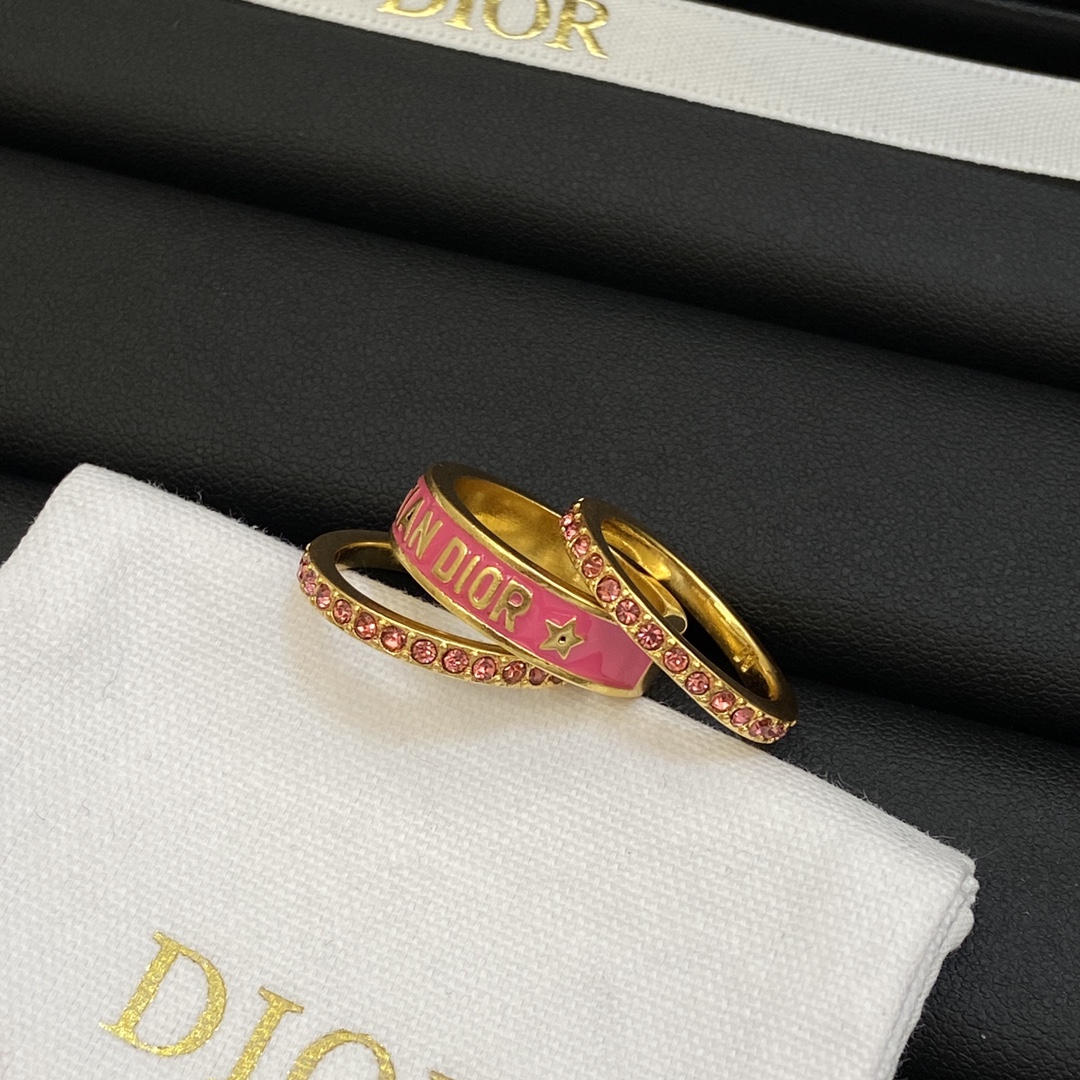 TOP Christian Dior Set Of Three Rings - Pink