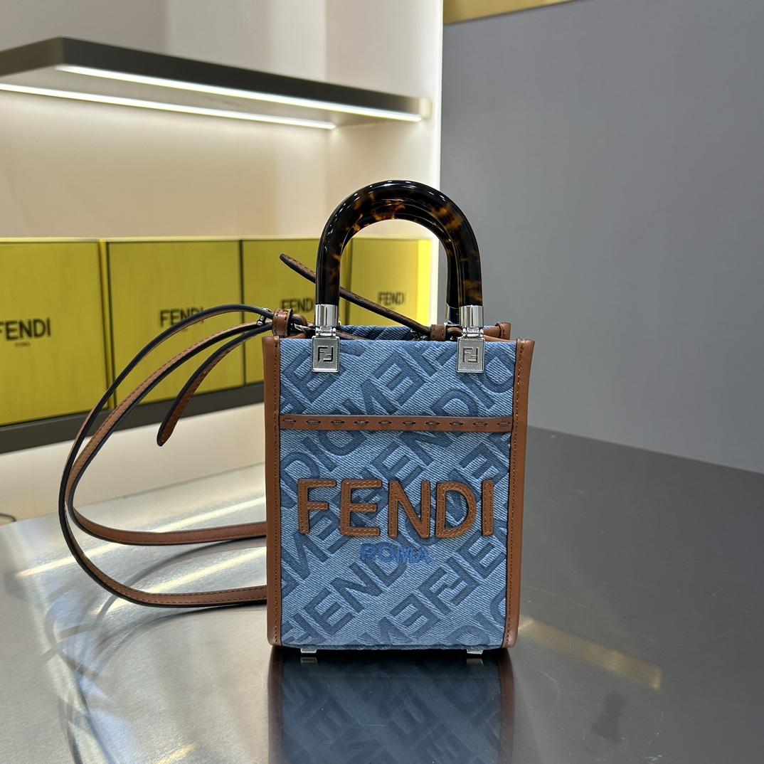 TOP FENDI Mini Tote Shopping Bag - Denim blue