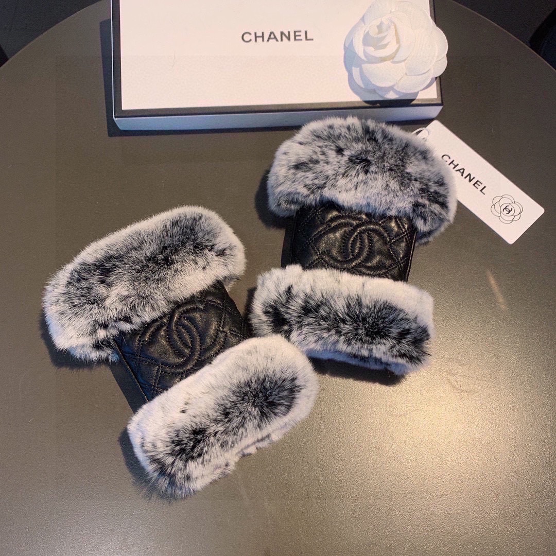 TOP CHANEL   Autumn And Winter Lazy Rabbit Fur Ribbed Sheepskin Gloves