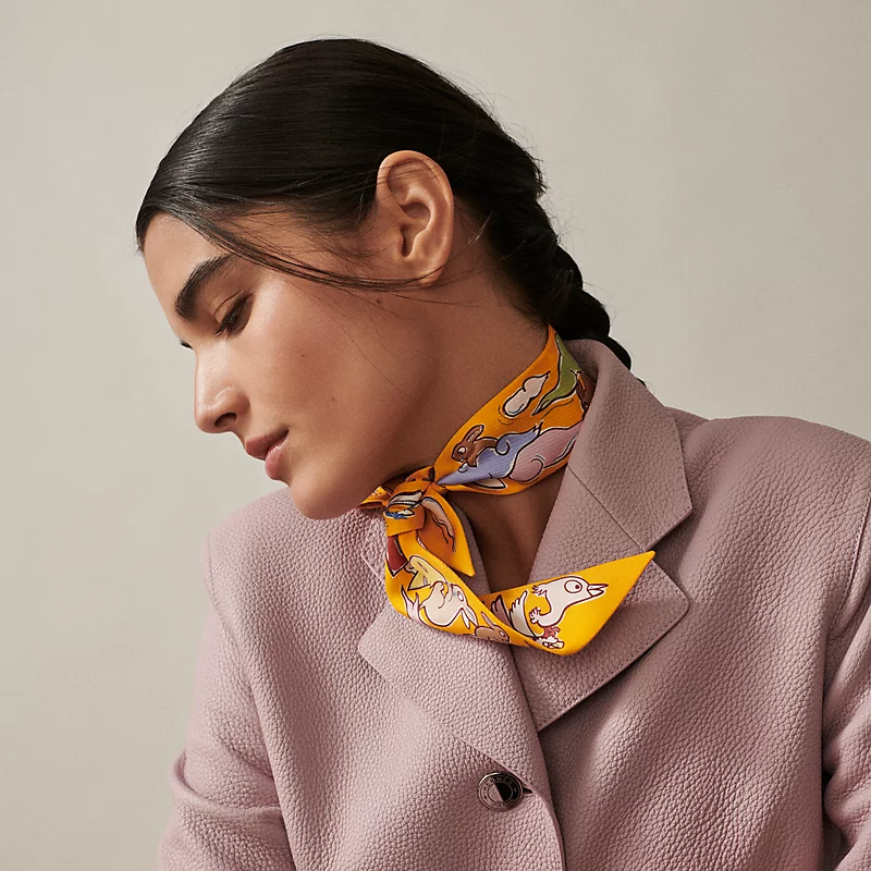 TOP HERMES One Thousand and One Rabbits Twilly Scarf 86 x 5 cm - 4 Colours