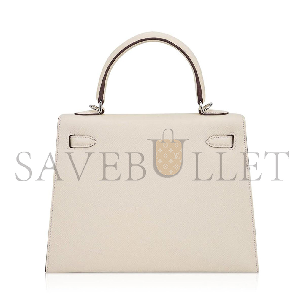 HERMÈS KELLY 25 BAG NATA PALLADIUM HARDWARE EPSOM LEATHER (25*17*7cm)