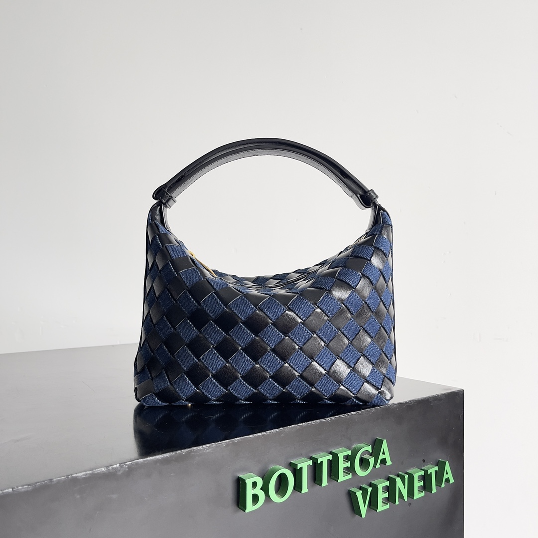 TOP Bottega Veneta BV Denim & Leather Wallace Bag 22x13x9cm - Blue & Black