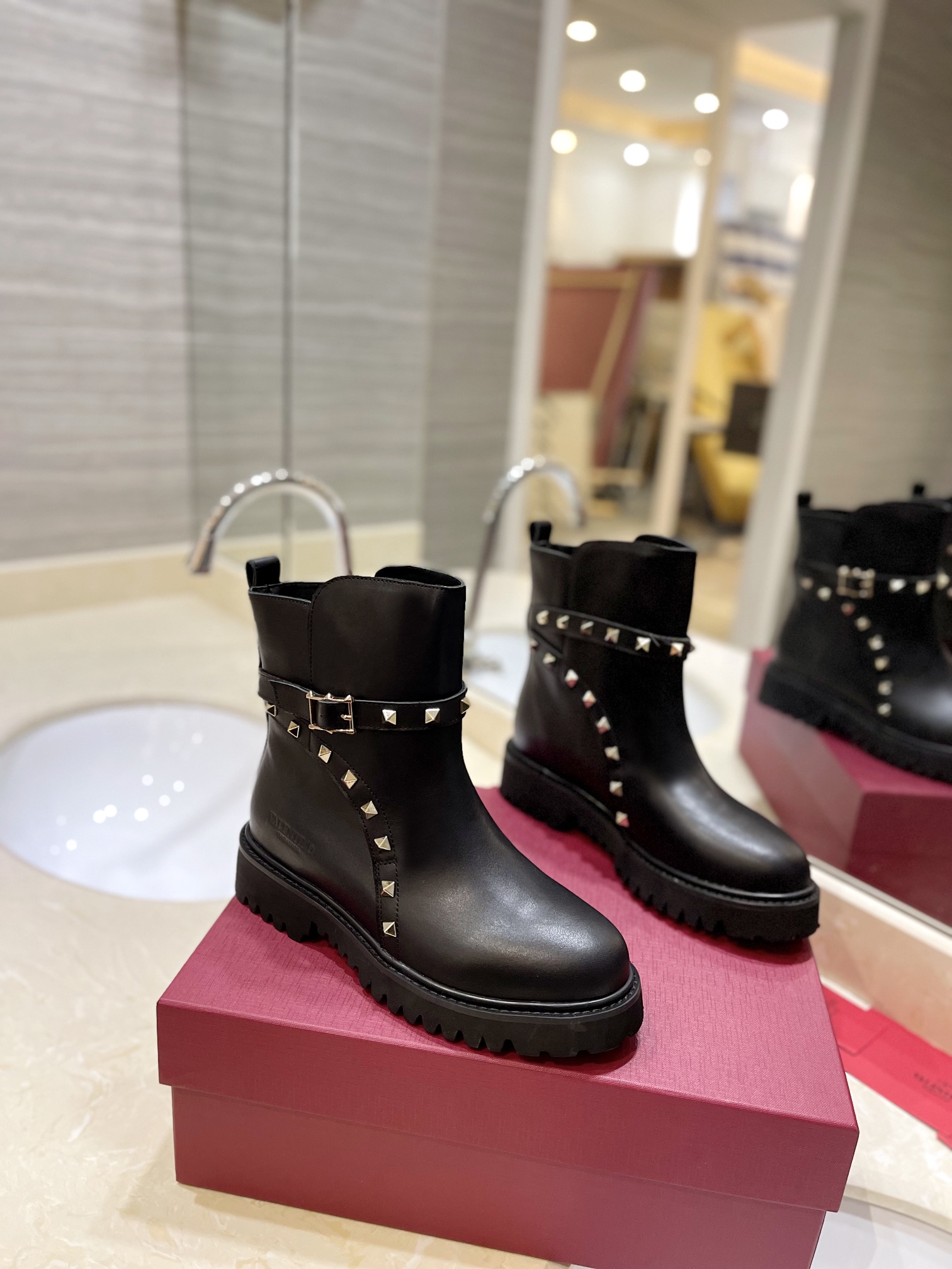 TOP VALENTINO 3.5cm Low Heel Short Boots  - Black