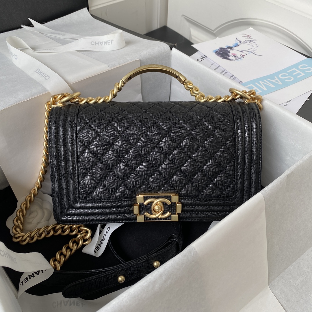 TOP CHANEL Metal handle Le Boy Bag 20cm/25cm - Black & GHW