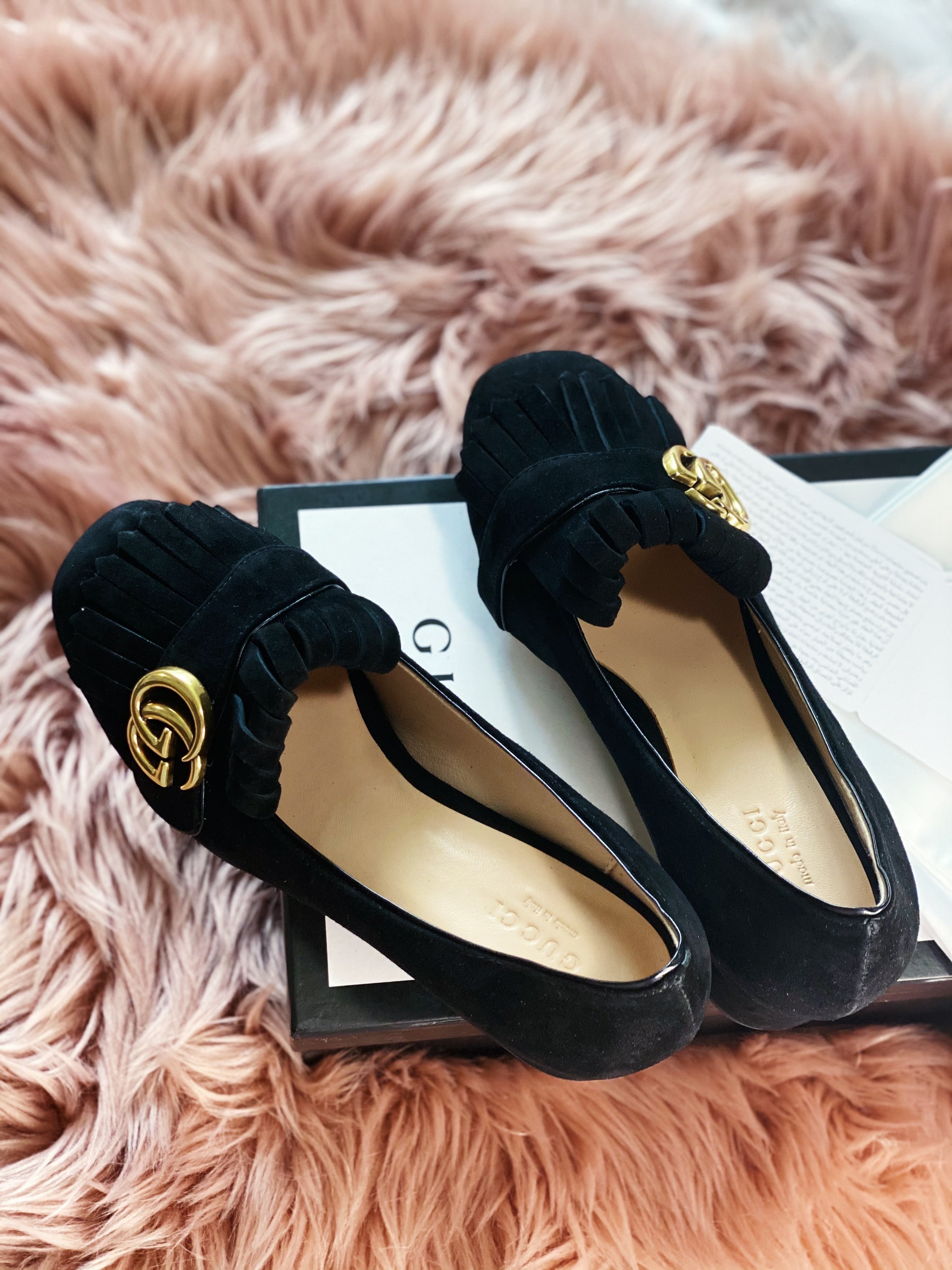 TOP GUCCI GG Marmont Suede Pump Midheels - Black