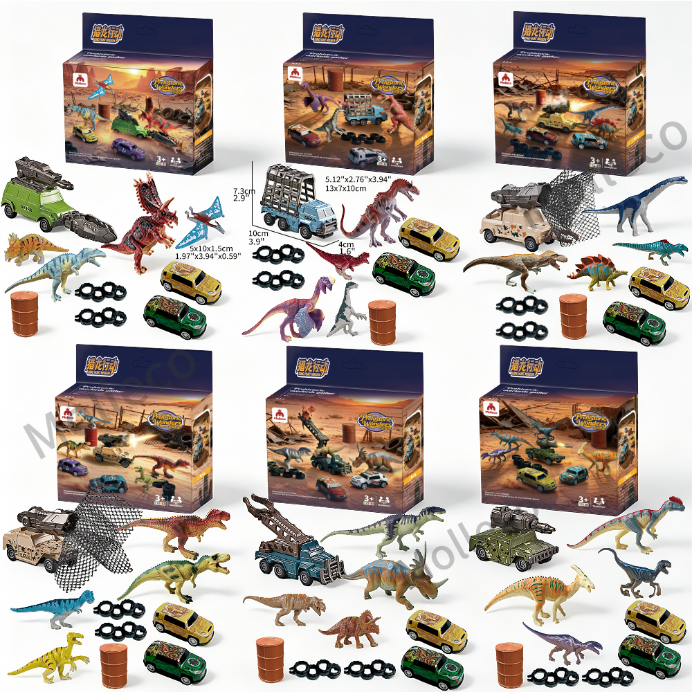 Molleco Dinosaur Figure Car Toys Set for Kids and Childre ST090