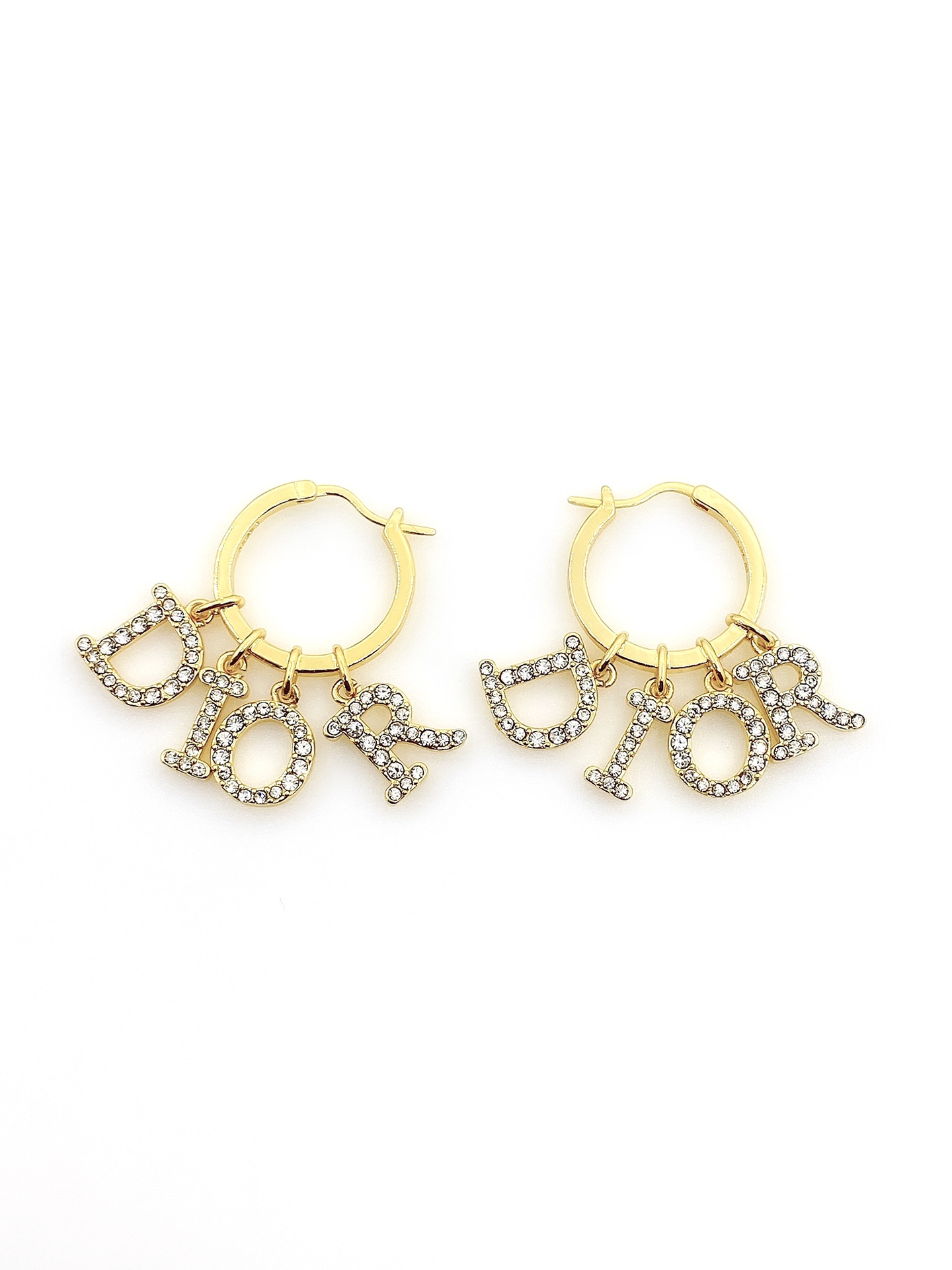 TOP Christian Dior Letter Aiamond Earrings - Gold