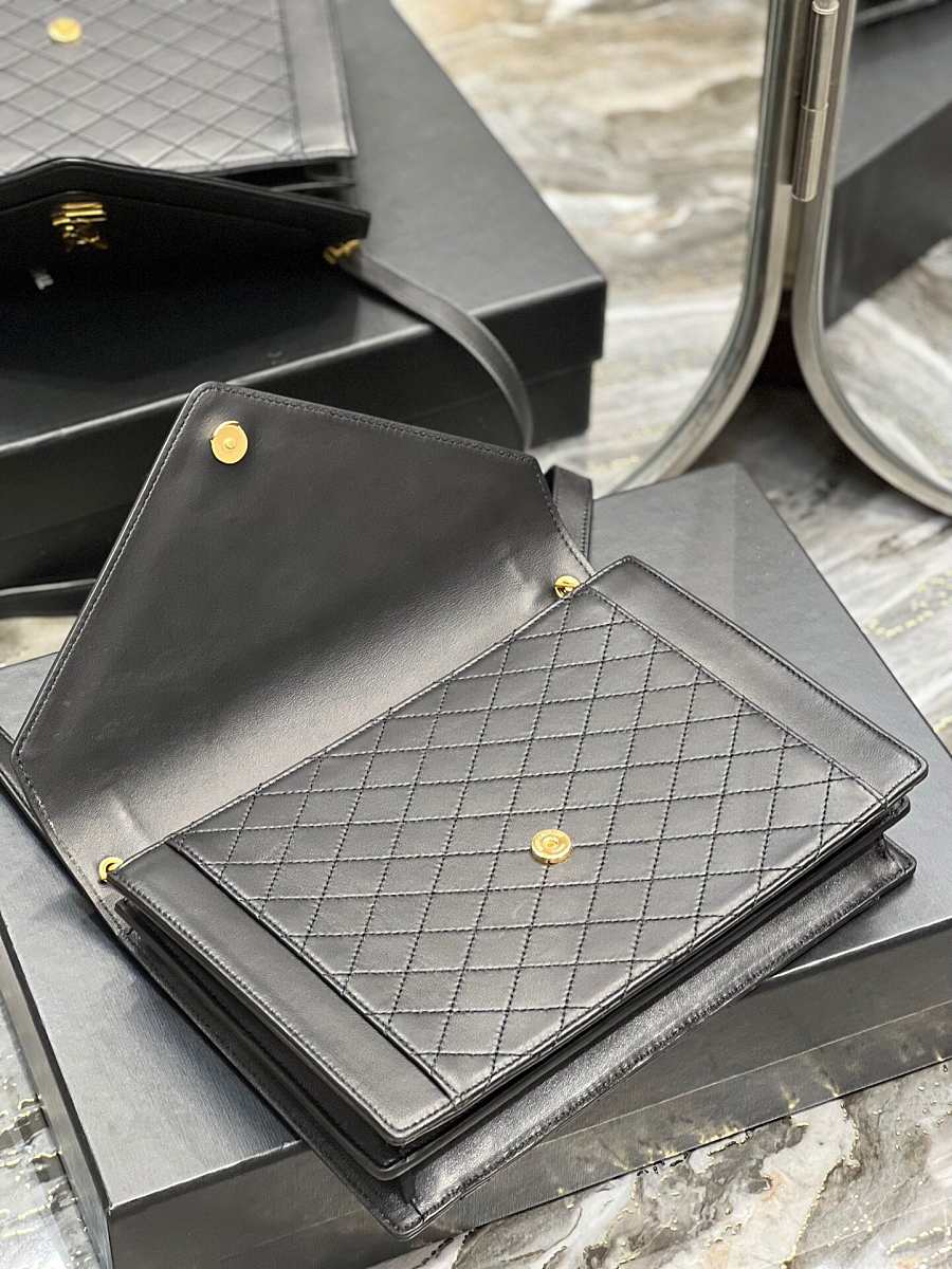 TOP Yves Saint Laurent YSL Mini Quilted Envelope Bag - Black