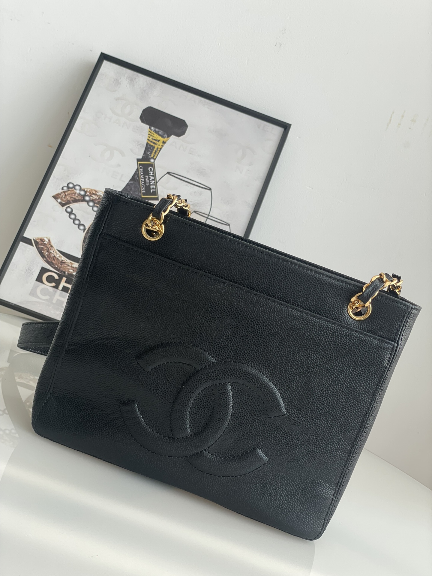 TOP CHANEL Vintage Shopping Bag 26×10.5×22cm -Black