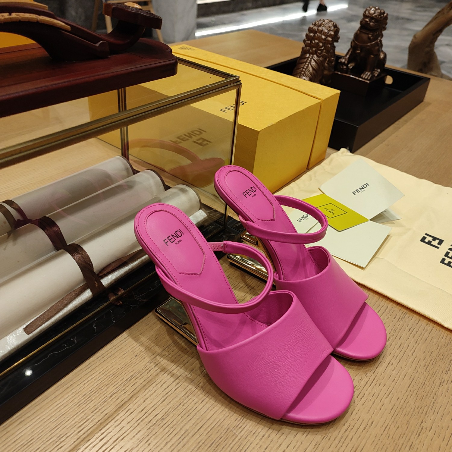 TOP FENDI High Heel Slippers - Pink