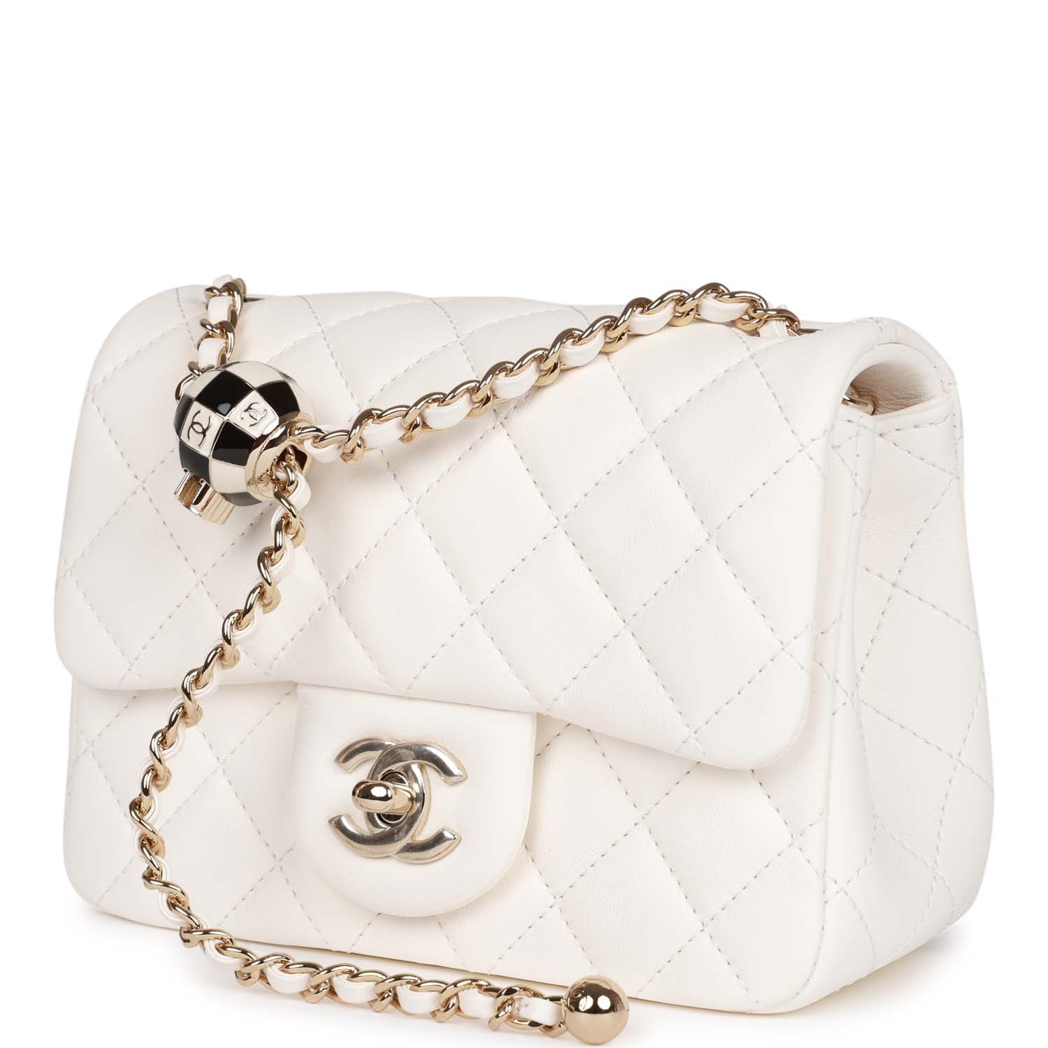 Chanel Classic Flag Bag Pearl Crush Mini Square Flap Bag White   Light Gold Hardware