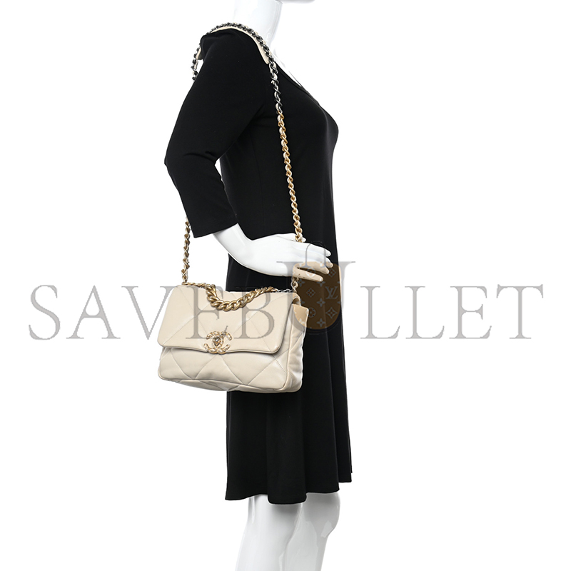 CHANEL GOATSKIN QUILTED MEDIUM CHANEL 19 FLAP BEIGE (26*16*9cm)