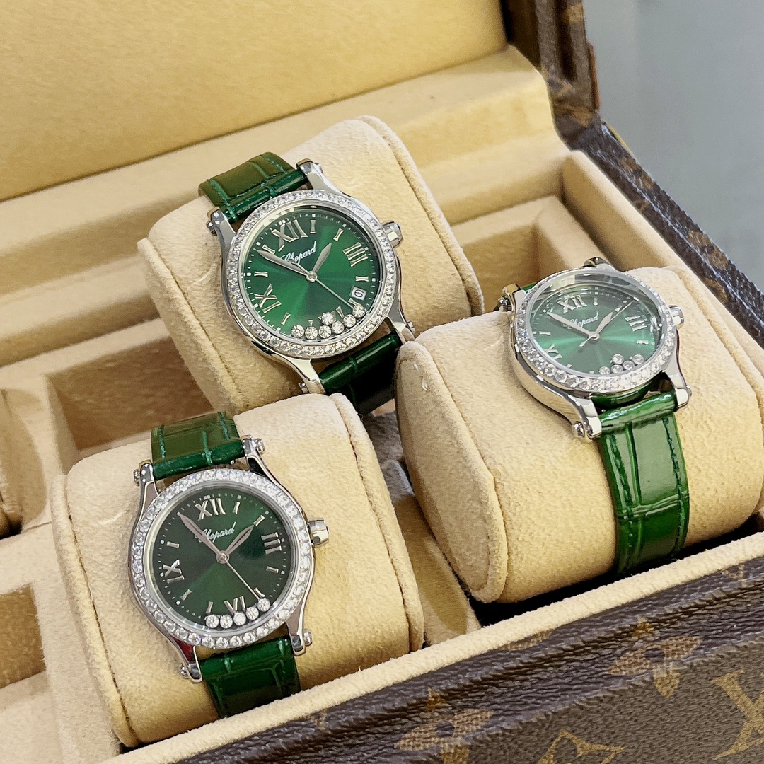 TOP Chopard Happy Sport Diamond Watch  30/33/36mm- Green Strap