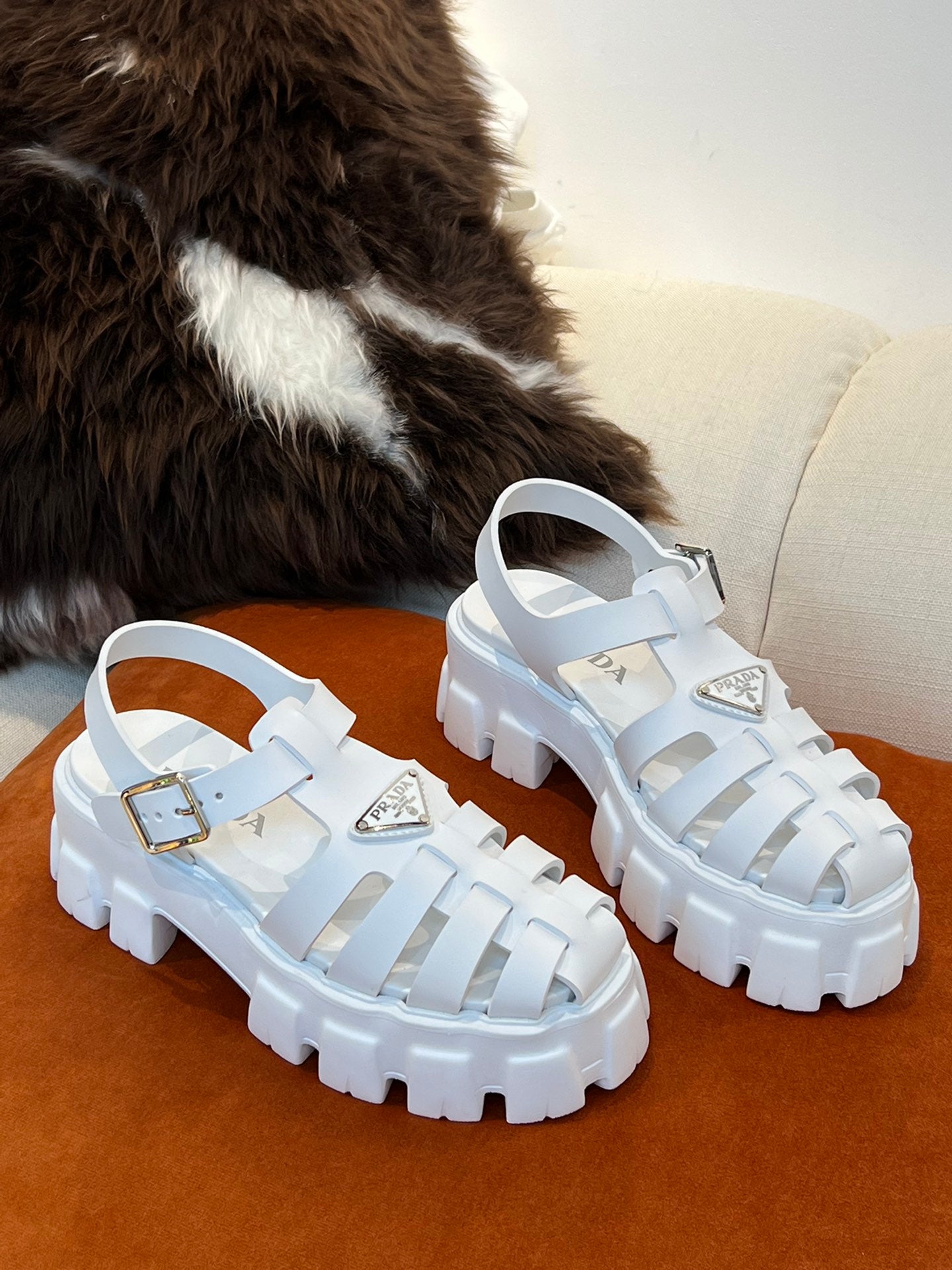 TOP PRADA Women's Rubber Cage Platform Sandals - Collection