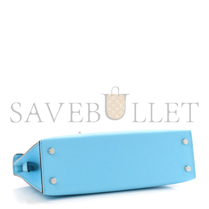 HERMES MINI KELLY EPSOM BLUE CELESTE PALLADIUM HARDWARE 195591 (19*12*5.5cm)