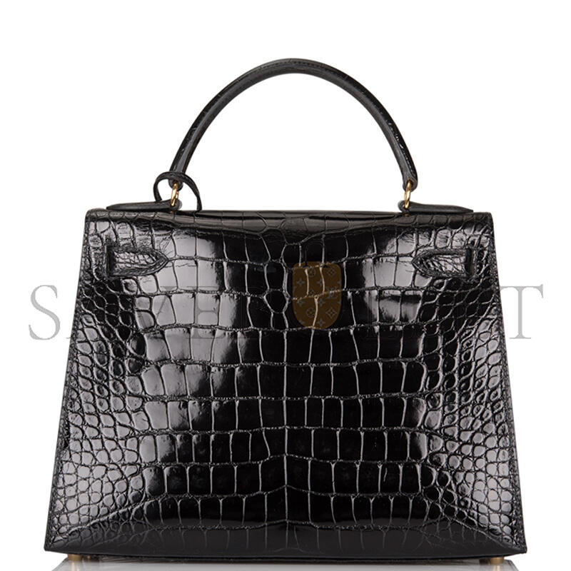HERMÈS A SHINY ROSE SCHÉHÉRAZADE NILOTICUS CROCODILE SELLIER KELLY 28 WITH GOLD HARDWARE (28*22*10cm)