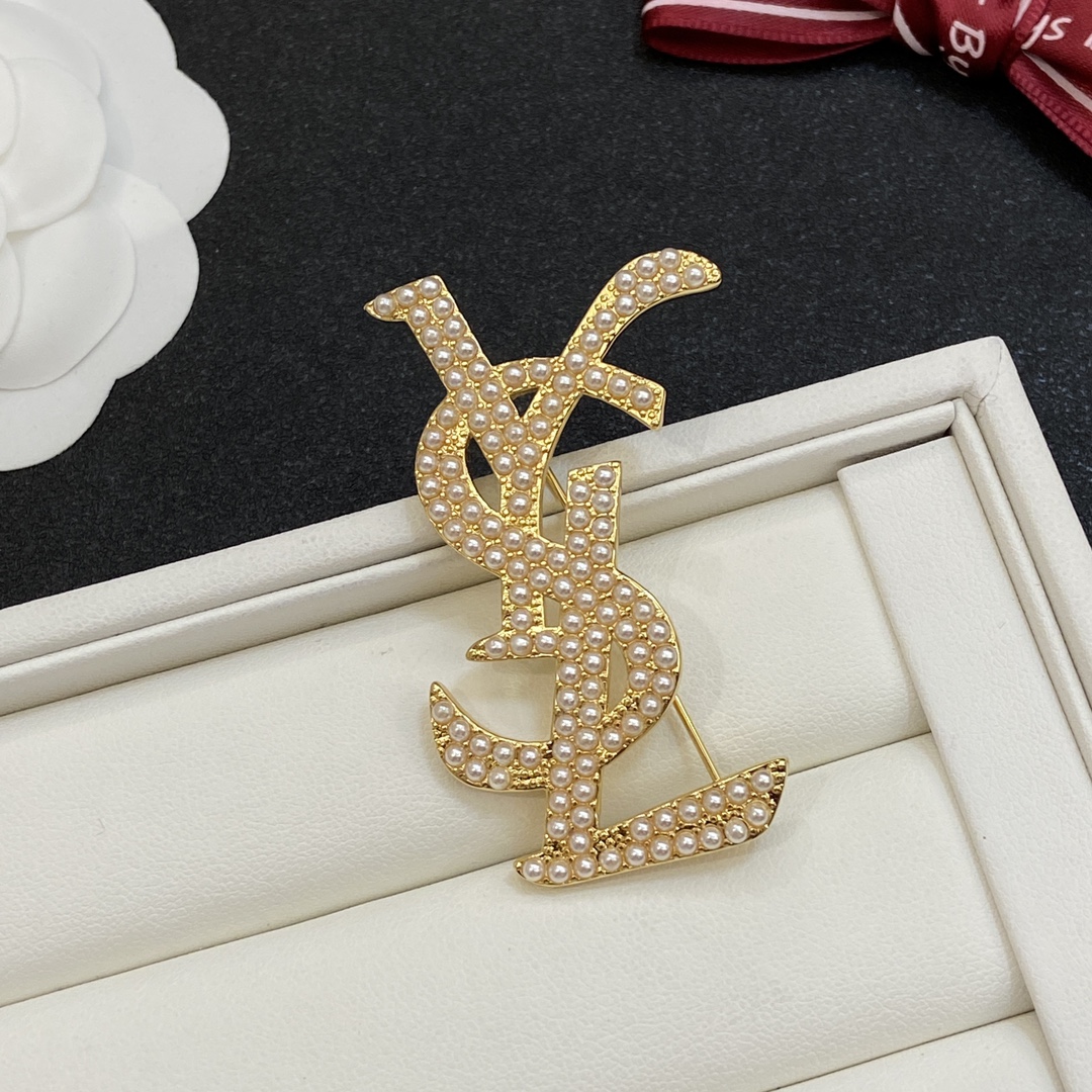 TOP Yves Saint Laurent YSL Brooch with Pearl - 2 Color