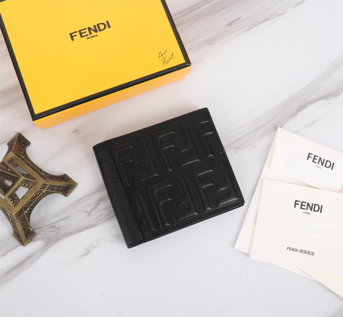 TOP FENDI Leather Mini Wallet - Black