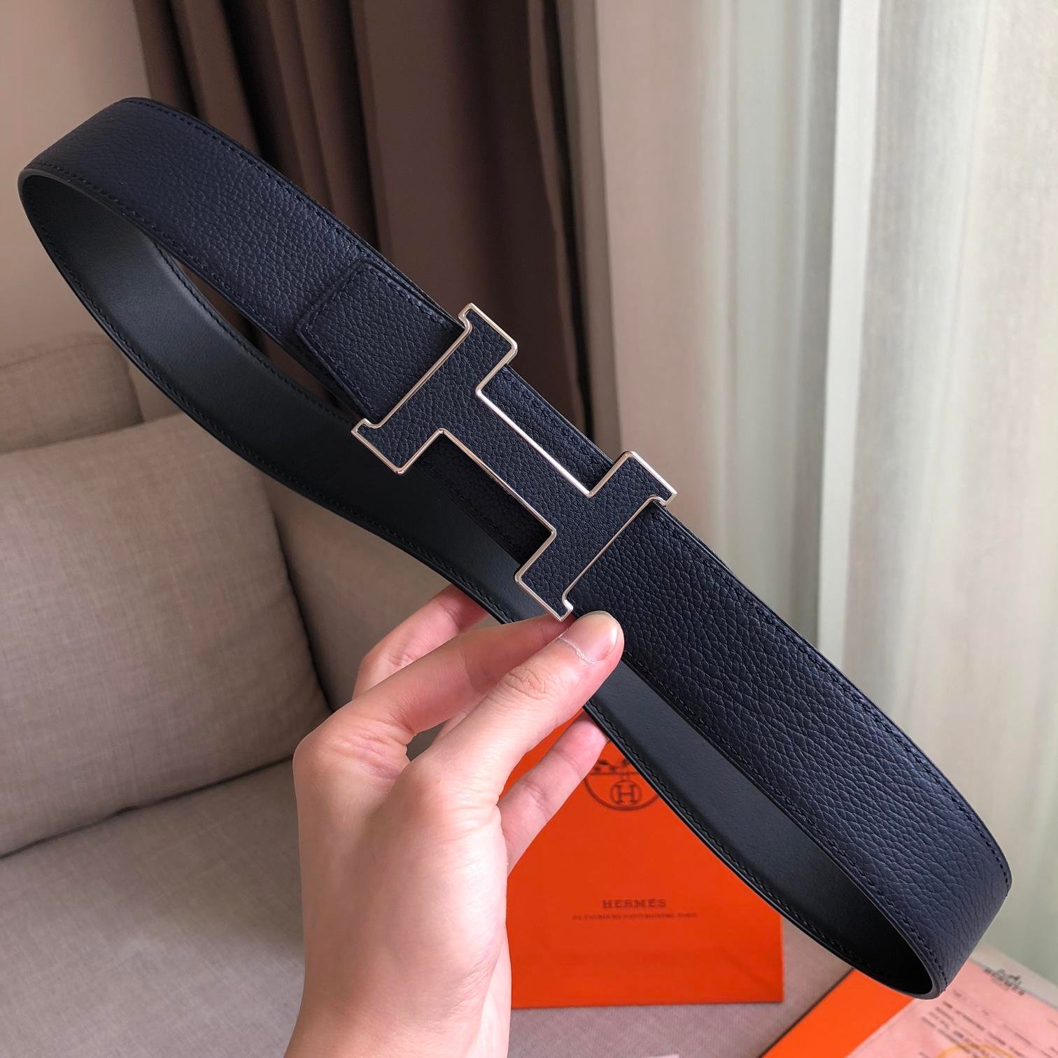 Hermès H Guillochee Belt Buckle & Reversible Strap Black For Women, Women Belt 380MM